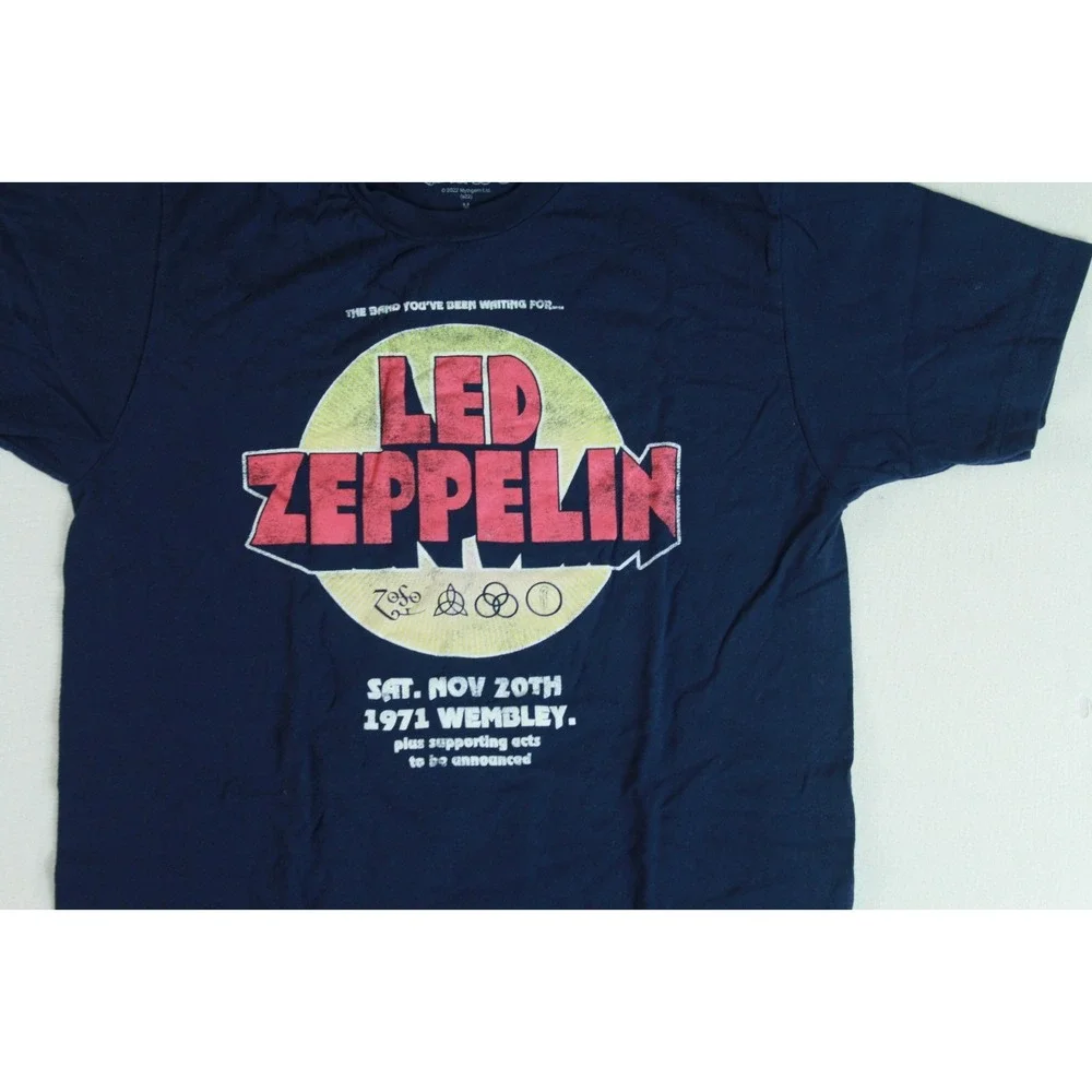 Led Zeppelin Men Blue Shirt Rock Concert Short Sleeve Size Meduim